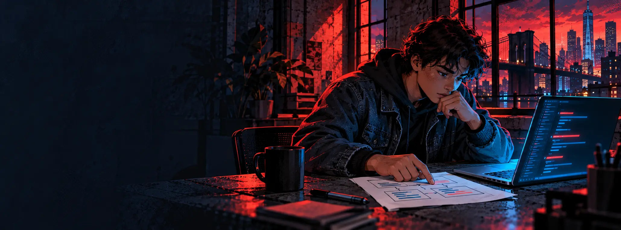 A learner compares a code exercise with a program on a laptop
